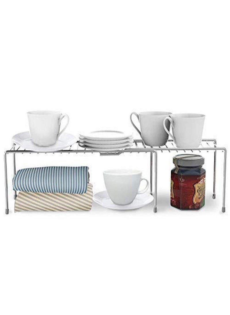 ROLLYWARE ROLLYWARE METAL Expandable Rack for Kitchen Storage Sturdy SaveSaverMultipurpose for Kitchen StorageIdeal as Shelf Organizers Kitchen Cabinet Rack Silver  - Image 1