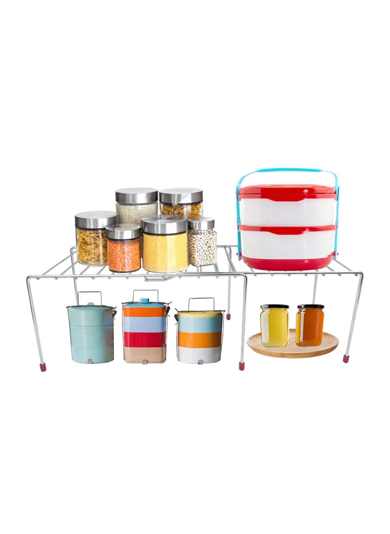ROLLYWARE ROLLYWARE METAL Expandable Rack for Kitchen Storage Sturdy SaveSaverMultipurpose for Kitchen StorageIdeal as Shelf Organizers Kitchen Cabinet Rack Silver  - Image 2
