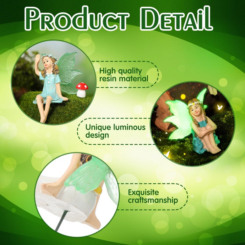 RattanView 6 Pcs Luminous Fairy Figurines Miniatures Resin Fairies Figurines Garden Accessories Small Vintage Luminous Fairy Statues for Outdoor Yard Garden Home Decorations - Image 5