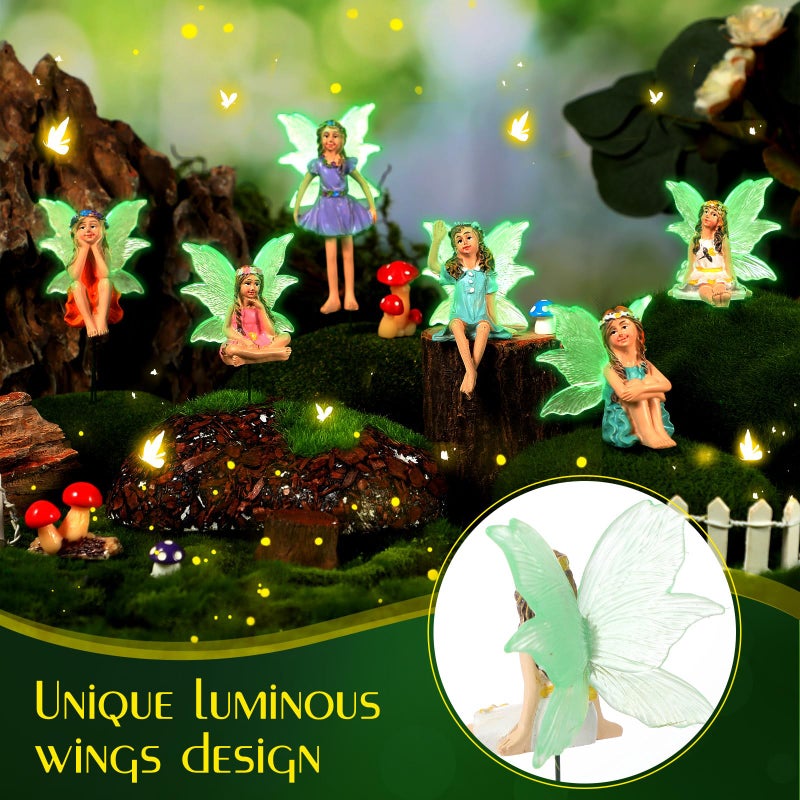 RattanView 6 Pcs Luminous Fairy Figurines Miniatures Resin Fairies Figurines Garden Accessories Small Vintage Luminous Fairy Statues for Outdoor Yard Garden Home Decorations - Image 3