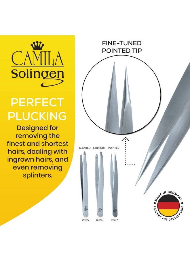 CAMILA SOLINGEN - Cs27 4" Professional Surgical Grade Stainless Steel Precision Tip Eyebrow Tweezers For Facial Hair Shaping & Removal. Beauty Tool For Men / Women. Made In Solingen Germany (Pointed) - Image 1
