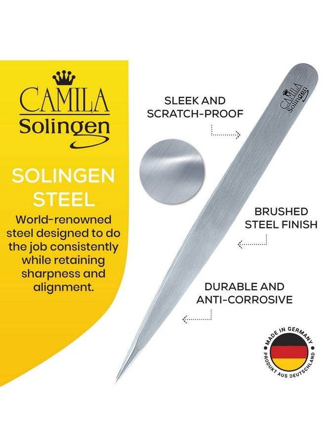CAMILA SOLINGEN - Cs27 4" Professional Surgical Grade Stainless Steel Precision Tip Eyebrow Tweezers For Facial Hair Shaping & Removal. Beauty Tool For Men / Women. Made In Solingen Germany (Pointed) - Image 1