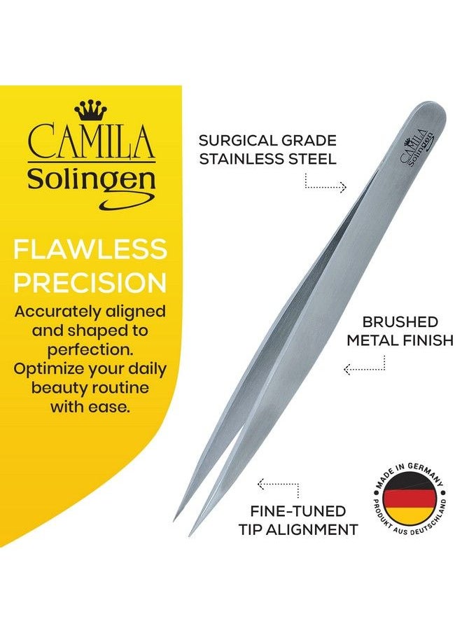CAMILA SOLINGEN - Cs27 4" Professional Surgical Grade Stainless Steel Precision Tip Eyebrow Tweezers For Facial Hair Shaping & Removal. Beauty Tool For Men / Women. Made In Solingen Germany (Pointed) - Image 1