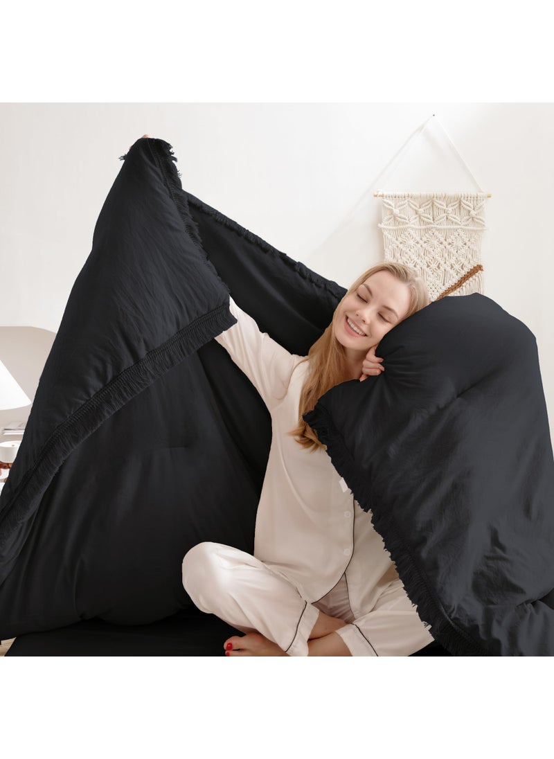 Andency Andency Black Comforter Set Full Size  3 Pieces Boho Tassel Lightweight Bedding Comforter Sets  All Season Soft Fluffy Fringe Bed Set (79x90In Comforter & 2 Pillowcases)  - Image 3