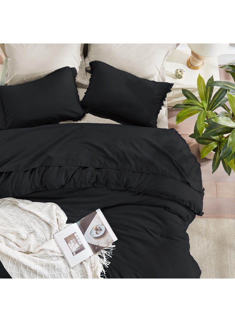 Andency Andency Black Comforter Set Full Size  3 Pieces Boho Tassel Lightweight Bedding Comforter Sets  All Season Soft Fluffy Fringe Bed Set (79x90In Comforter & 2 Pillowcases)  - Image 4