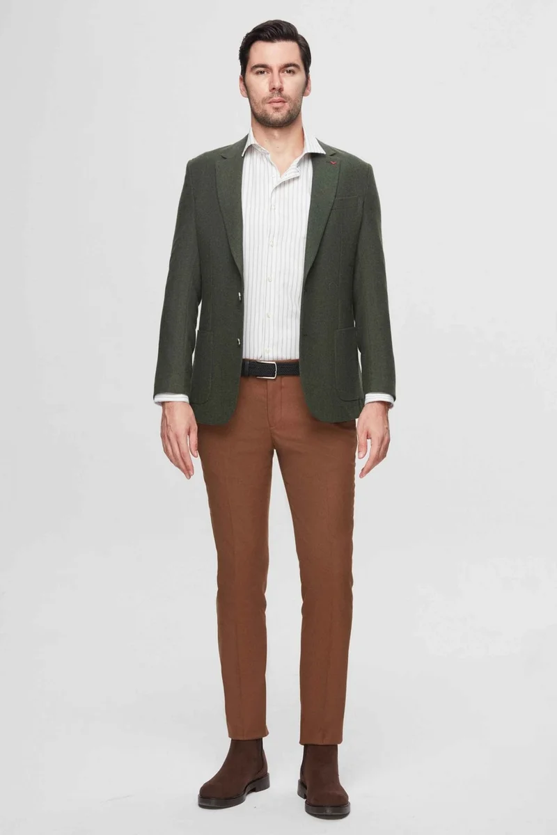 D'S DAMAT Ds Damat Regular Fit Green Dobby Double Slit Wool Blazer Fabric Jacket