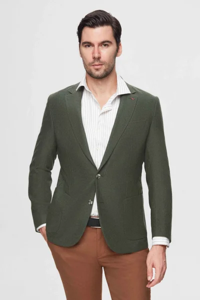 D'S DAMAT Ds Damat Regular Fit Green Dobby Double Slit Wool Blazer Fabric Jacket