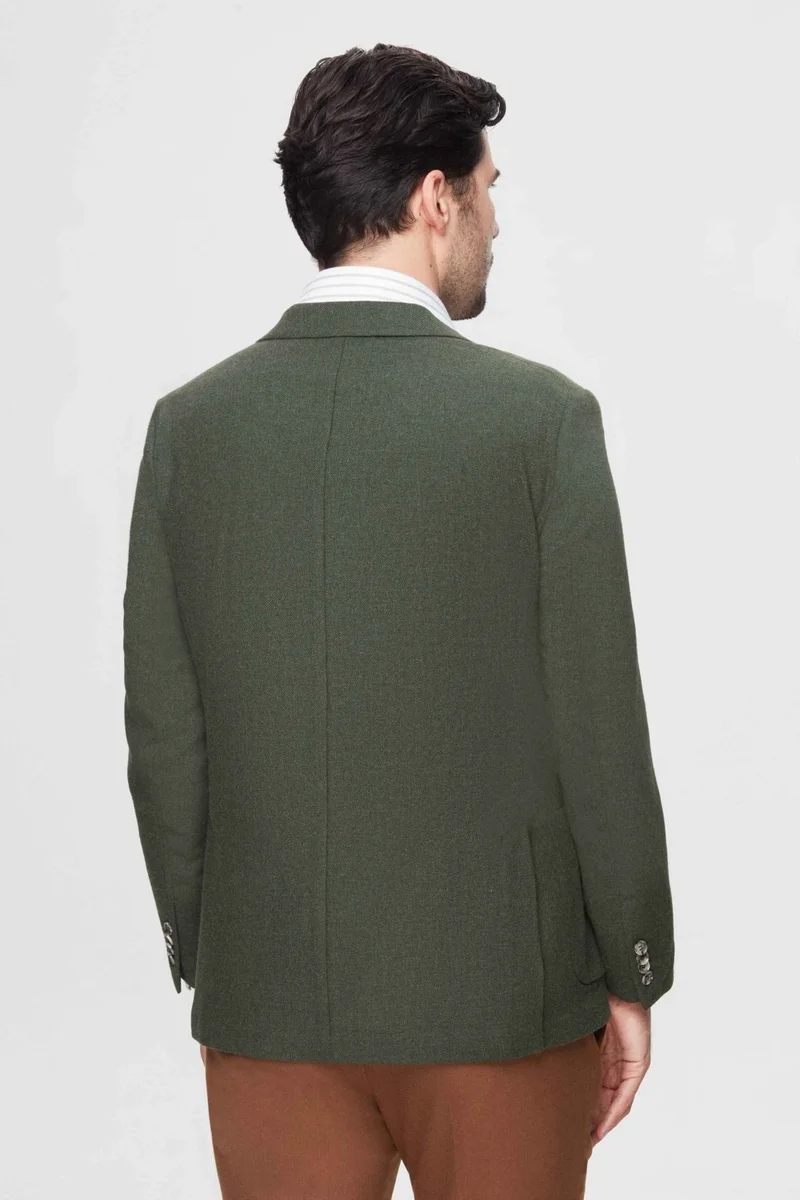 D'S DAMAT Ds Damat Regular Fit Green Dobby Double Slit Wool Blazer Fabric Jacket
