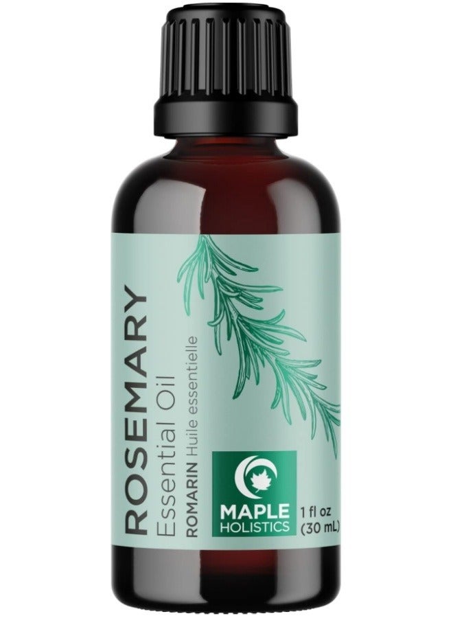 مايبل هوليستكس 100% زيت روزماري نقي للشعر والبشرة والأظافر - زيت روزماري أساسي غير مخفف للناشرين، العلاجات العطرية، الجمال والعناية الذاتية - زيت روزماري طبيعي للعناية بالشعر (30 مل) - Image 1