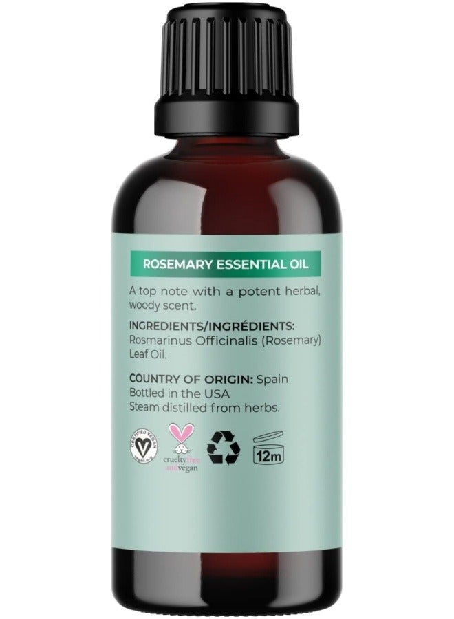 مايبل هوليستكس 100% زيت روزماري نقي للشعر والبشرة والأظافر - زيت روزماري أساسي غير مخفف للناشرين، العلاجات العطرية، الجمال والعناية الذاتية - زيت روزماري طبيعي للعناية بالشعر (30 مل) - Image 2