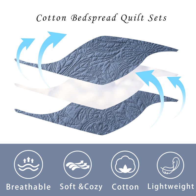 AJOCCI Cotton King Size Comforter Setï¼ŒSolid Quilt Set Retro Blue Beddingï¼ŒPaisley Bedspreadsï¼ŒSoft Cotton Quilt Solid Color Lightweight Bedspread All Seasons 3 Piece - Image 5