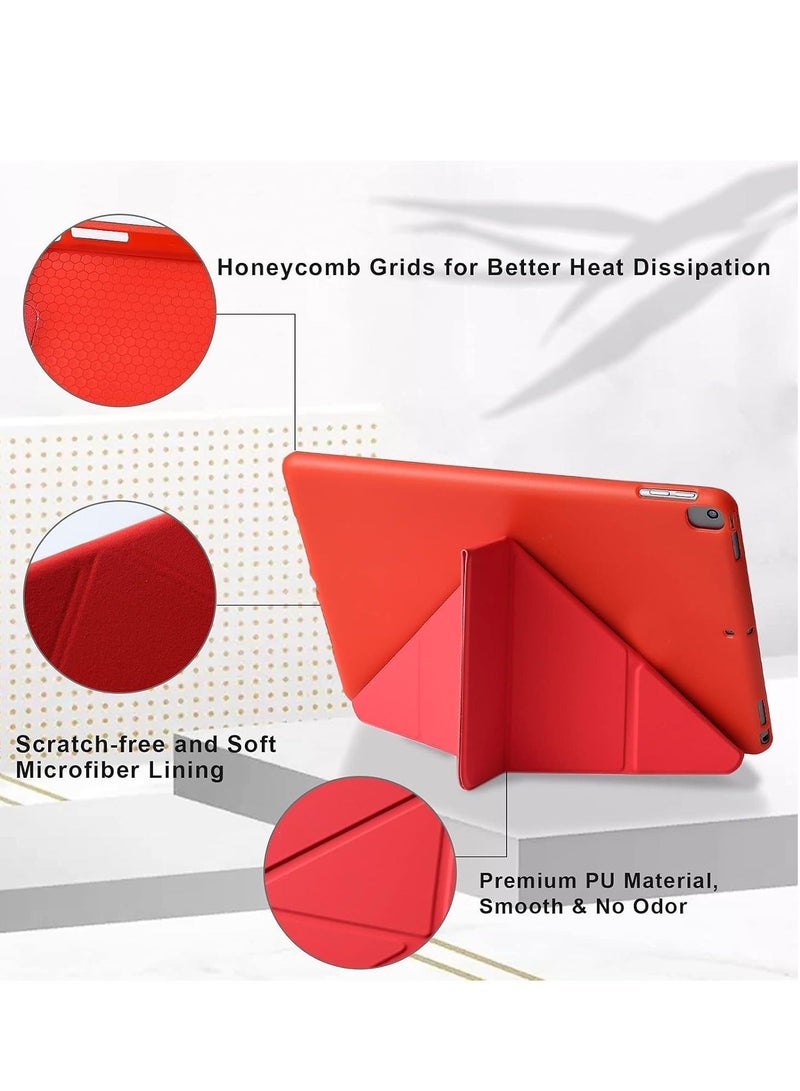 MUNTAQI iPad 10.2 Inch Case – For iPad 9th Generation 2021, iPad 8th Generation 2020, iPad 7th Generation 2019 – 5-in-1 Viewing Angles, Auto Wake/Sleep, Soft Back Cover, Red - Image 3