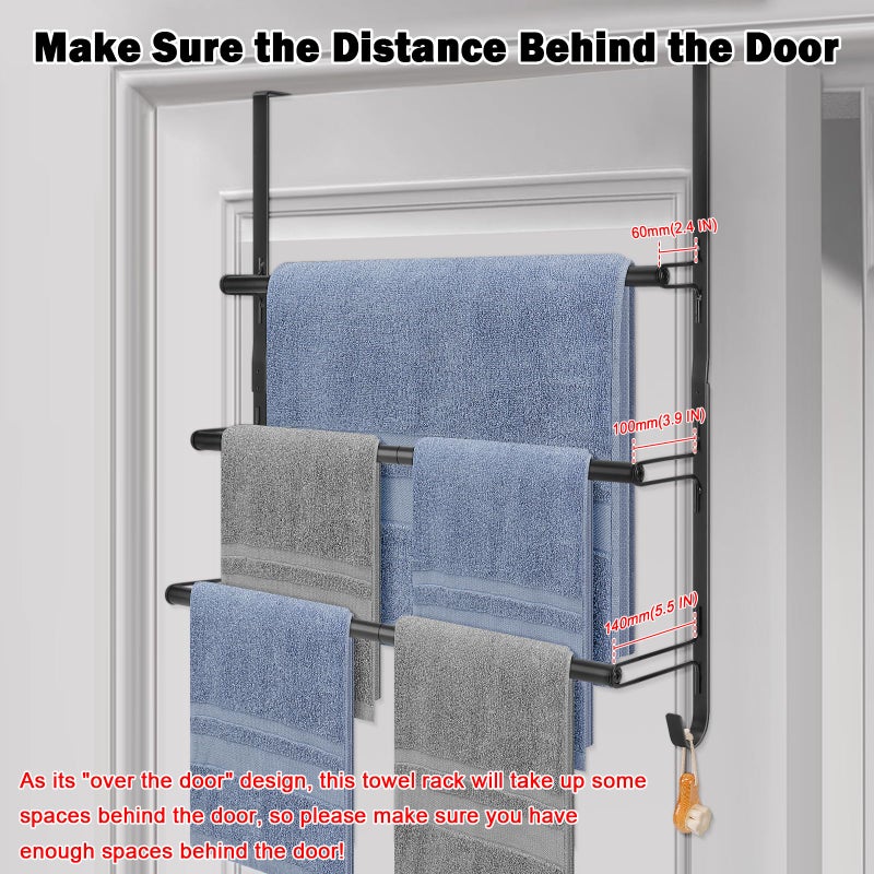 Livabber 3-Tier Over The Door Towel Rack, All Metal Towel Rack with Hooks for Door Hanging, Behind Door Towel Bar Towel Storage Holder for Bathroom Accessories, Black (22.8" L x 5.9" W x 24.4" H) - Image 3