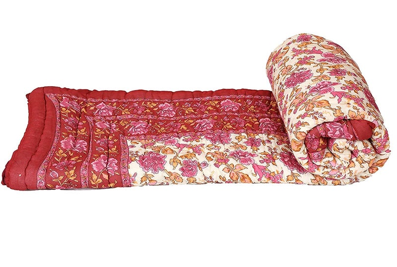 AARMOZY Cotton Soft Jaipuri Razai Traditional Print Single Bed AC Blanket Pink Garden Flower 85X55 INCHE - Image 2