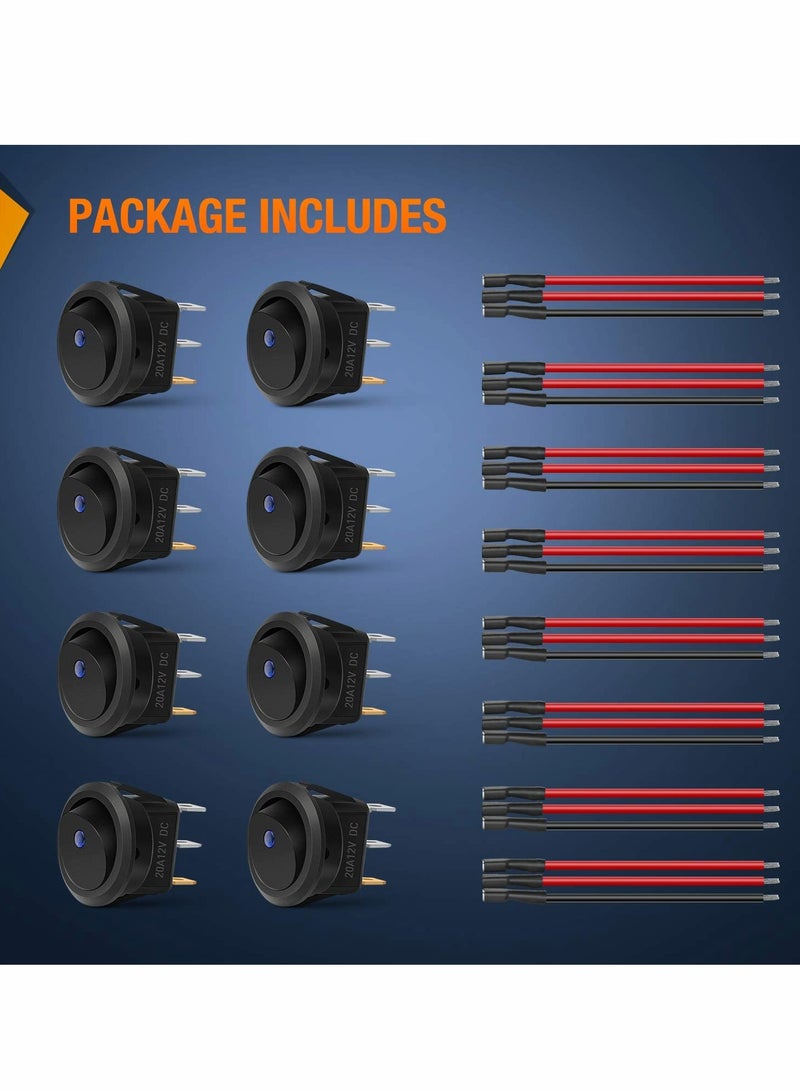 Toggle Switch 12V, 8PCS Round Blue LED Rocker Switch On-Off Control SPST 3Pins for Car, Truck, Boat, Marine, Off-Road Vehicle with 24PCS Wires - Image 5