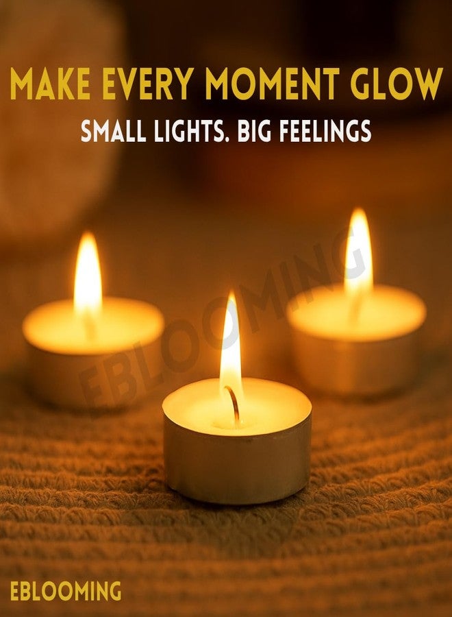 EBLOOMING Tealight Candles - Pack of 5 | Long Burning (3.5-4 Hours) | Unscented, Smokeless, Dripless | 100% Refined Paraffin Wax | Ideal for Home Décor, Office, Events & Special Occasions - White - Image 2