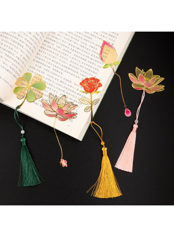 HELPS Creative Metal Painted Bookmark Chinese Style Brass Tassel Retro Student Exquisite Gift Bookmark Wenchuang - Image 3