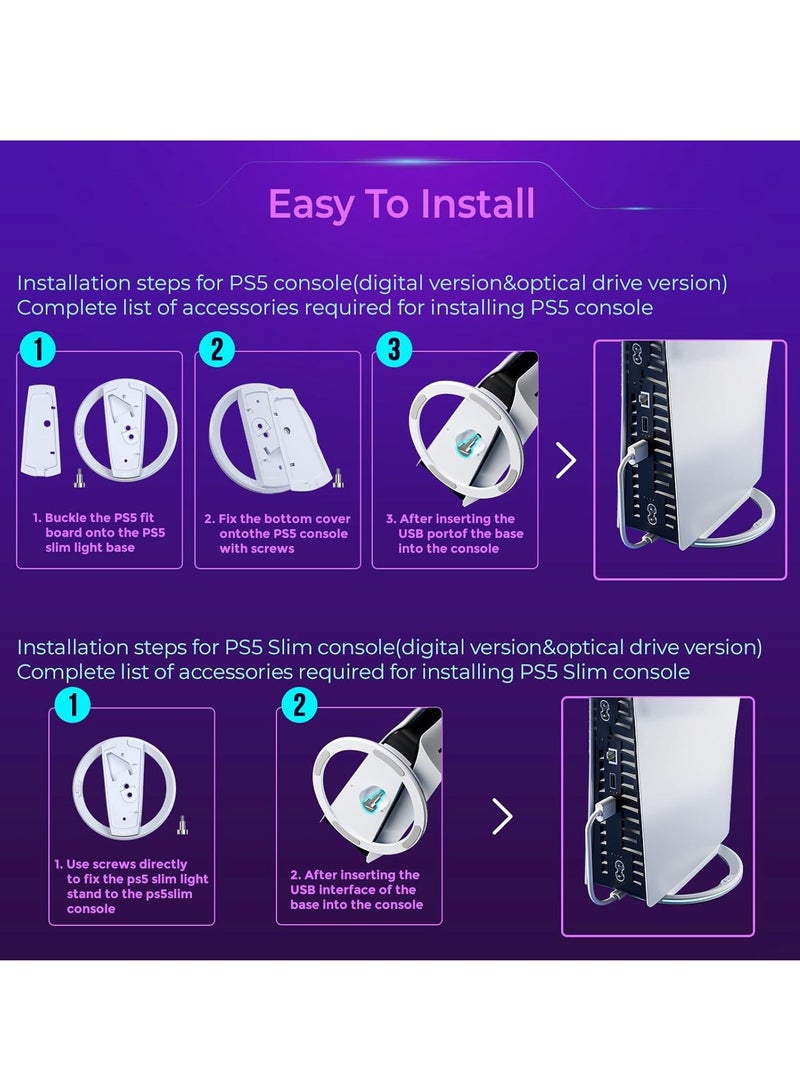 Vertical Stand for PS5/PS5 Slim Console, Non-Slip Base Mount with RGB Lights Black - Image 3