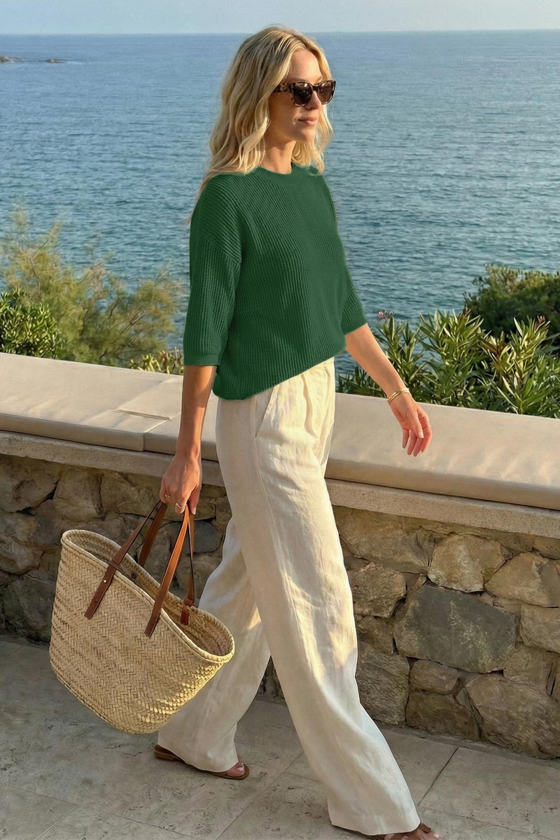 Arach&Cloz 2026 Women's Cotton Spring Summer Crochet Tops Crew Neck 3/4 Half Drop Short Sleeve Hollow Out Oversized Resort Wear Sweater Casual Vacation Outfits Fashion Trendy Shirts Green L - Image 5