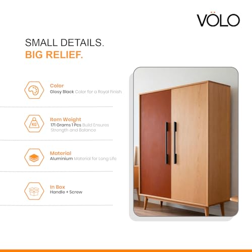 Volo Wardrobe and Cabinet Pull Handle – Versatile Handles for Wardrobes, Drawers, Sliding Closets, and Doors in Kitchens, Offices, and Bedrooms (SAC-35) (Glossy Black, 288MM (12 Inch)) Pack of 1 Piece - Image 4