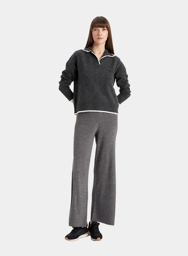 ديفاكتو Regular Fit Soft Textured Polo Neck Knit Sweater by Styli