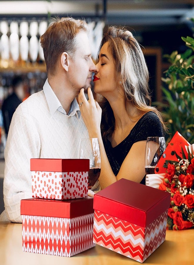 PAPER FAIR 4PCS Christmas Nesting Gift Boxes Set, Metallic Red Foil Geometry Flat Square Cardboard Nested Box w/Lid, for Gift Wrapping Holiday Present Xmas Birthday, Valentine's Day, Assorted Size - Image 5