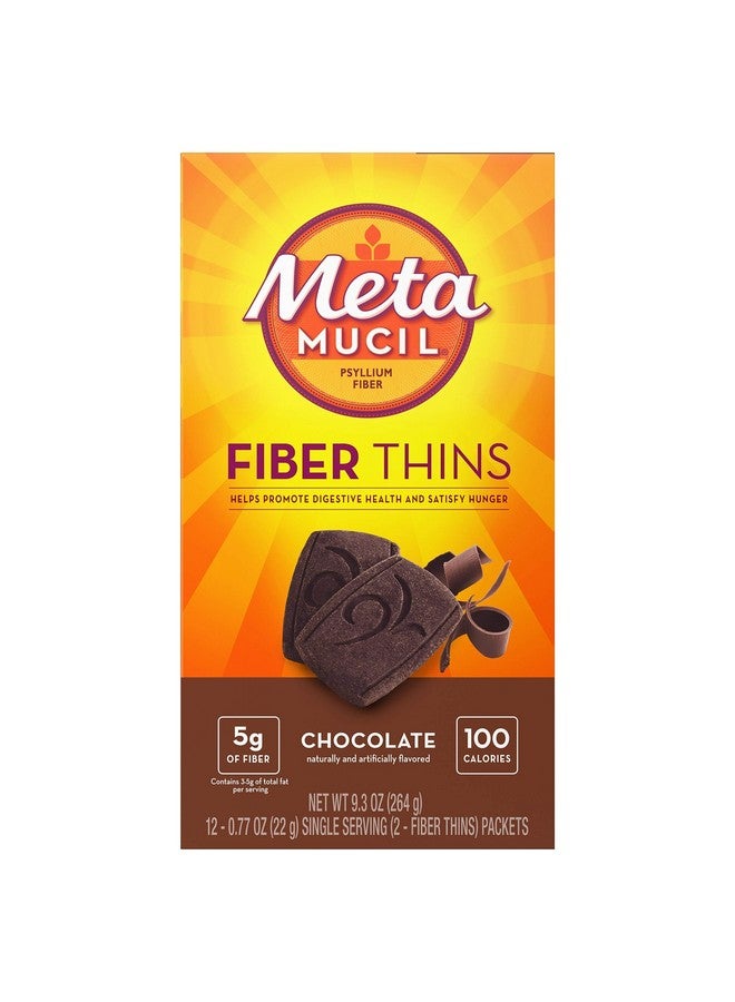 Metamucil Fiber Thins, Psyllium Husk Fiber Supplement, Digestive Health Support and Satisfy Hunger, Chocolate Flavored, 12 Servings - Image 1