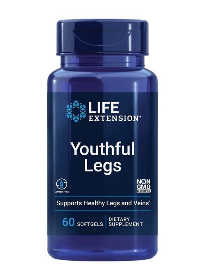 Life Extension أرجل شابة - مكمل دعم الأوردة والأرجل الصحية للنساء - تركيبة متقدمة لدعم الدورة الدموية في أوردة الساقين - خالي من الكائنات المعدلة وراثيًا، خالي من الغلوتين - 60 حبة - Image 1