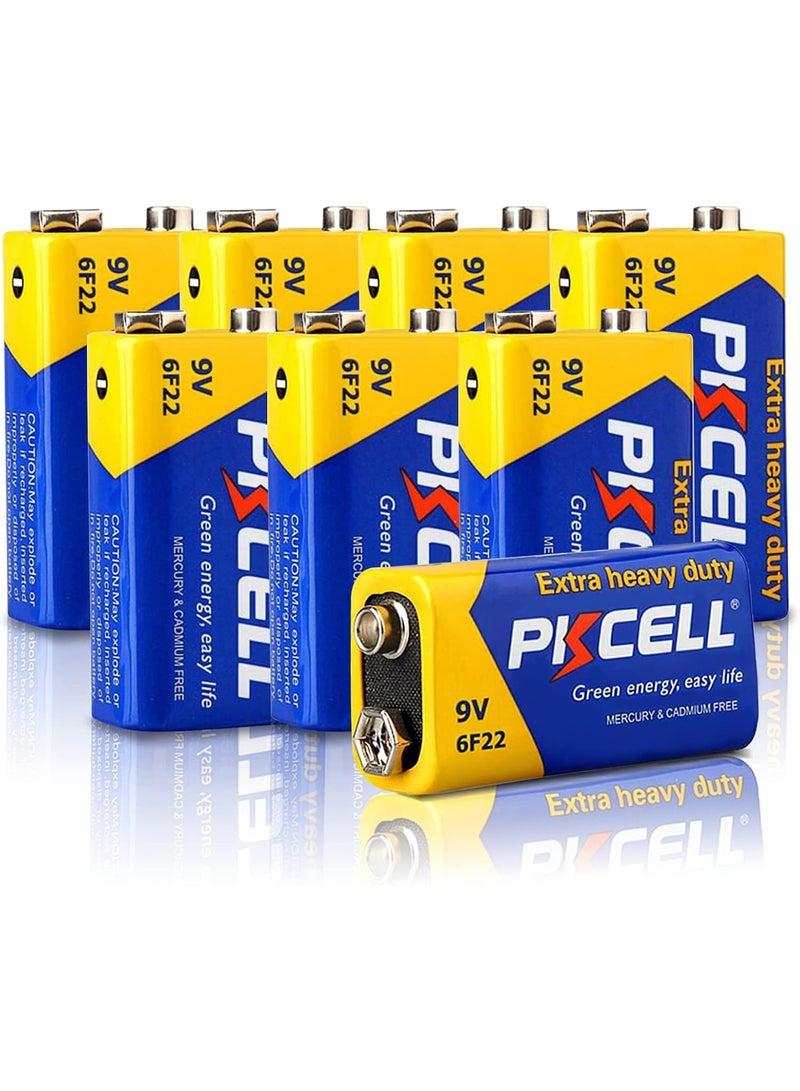 بي كي سيل 9V Batteries 6F22 High Performance Battery for Smoke Detectors,Remote Control Car,Pack of 8,PKCELL - Image 1