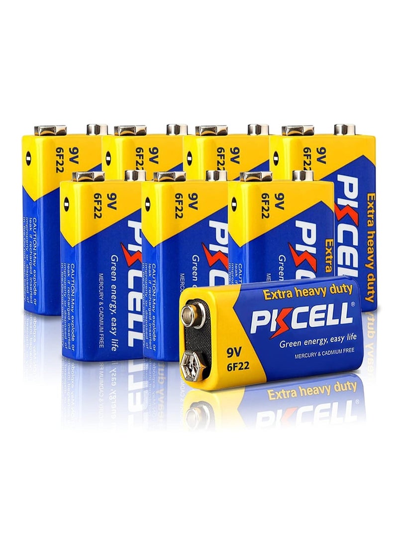 بي كي سيل 9V Batteries 6F22 High Performance Battery for Smoke Detectors,Remote Control Car,Pack of 8,PKCELL - Image 1