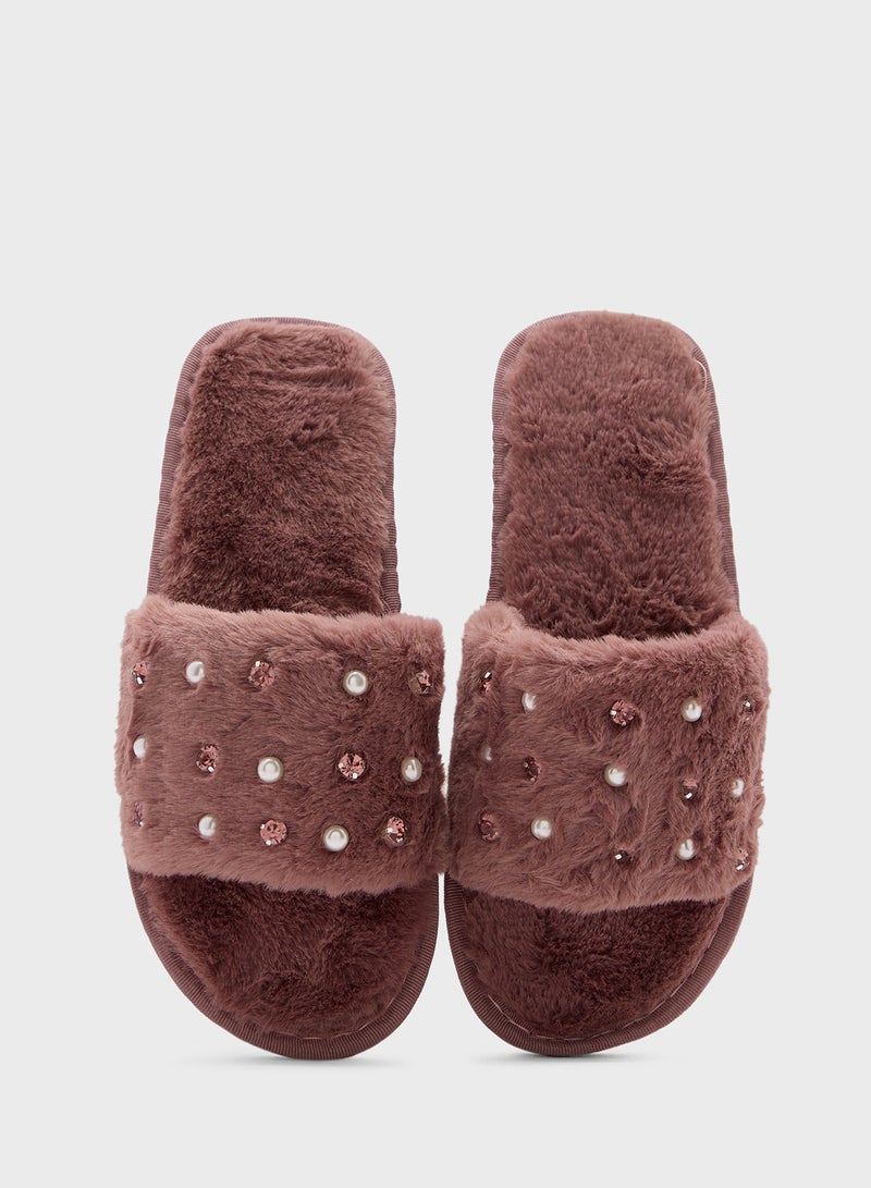 Ginger Pearl Diamante Bedroom Slippers - Image 4