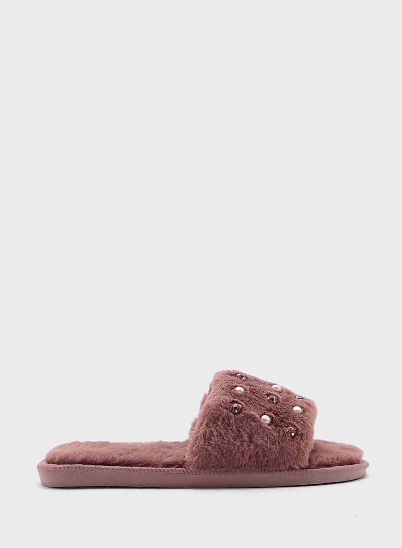 Ginger Pearl Diamante Bedroom Slippers - Image 1