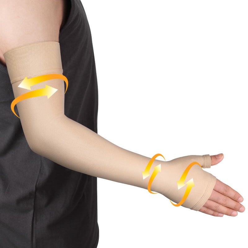 Ailaka Lymphedema Compression Arm Sleeve（Single） with Gauntlet for Men Women, 20-30 mmHg Medical Compression Arm Sleeve - Image 4