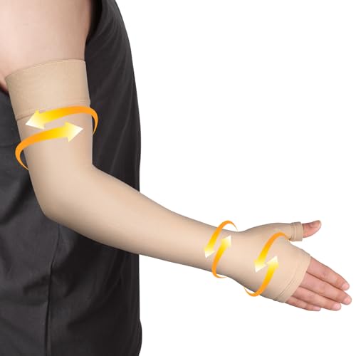 Ailaka Lymphedema Compression Arm Sleeve（Single） with Gauntlet for Men Women, 20-30 mmHg Medical Compression Arm Sleeve - Image 1