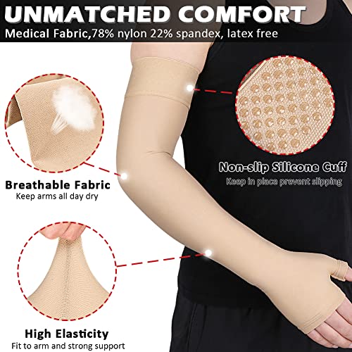 Ailaka Lymphedema Compression Arm Sleeve（Single） with Gauntlet for Men Women, 20-30 mmHg Medical Compression Arm Sleeve - Image 3