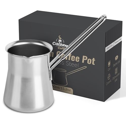 Caizen Coffee Quality Turkish Coffee Pot - Turkish Coffee Maker, Chai Pot, Arabic Coffee Pot, Briki Greek Coffee Pot, Greek Briki, Cezve, Ibrik (15oz) - Image 1