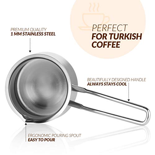Caizen Coffee Quality Turkish Coffee Pot - Turkish Coffee Maker, Chai Pot, Arabic Coffee Pot, Briki Greek Coffee Pot, Greek Briki, Cezve, Ibrik (15oz) - Image 2