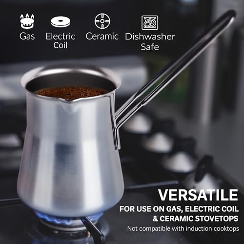 Caizen Coffee Quality Turkish Coffee Pot - Turkish Coffee Maker, Chai Pot, Arabic Coffee Pot, Briki Greek Coffee Pot, Greek Briki, Cezve, Ibrik (15oz) - Image 4