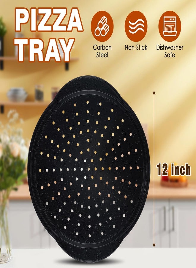 hunnycook 2P Non Stick Pizza Pans - 12” Round Pizza Tray with Holes and Handle, Carbon Steel Pizza Pan for Oven, Dishwasher Safe, PFOA Free - Image 2