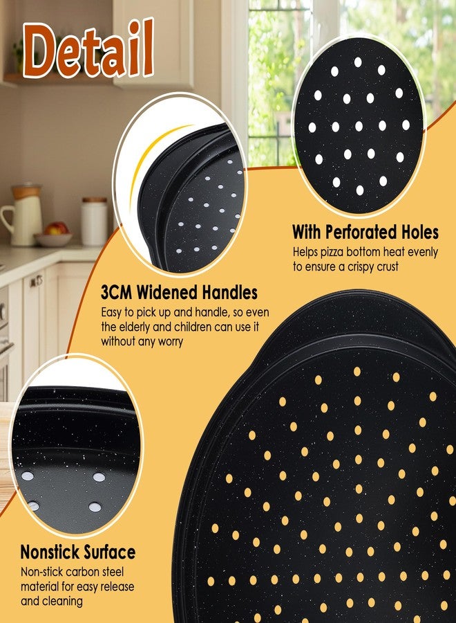 hunnycook 2P Non Stick Pizza Pans - 12” Round Pizza Tray with Holes and Handle, Carbon Steel Pizza Pan for Oven, Dishwasher Safe, PFOA Free - Image 3