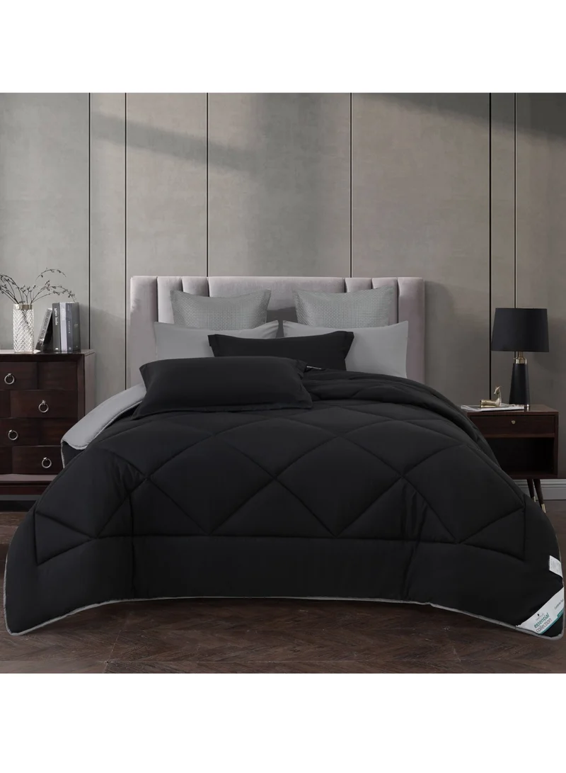 Donetella Lightweight Comforter Set 6-Pcs Double Size(200x200 Cm) Solid Bedding Comforter Sets With Plain Diamond Quilting And Down Alternative Filling Black