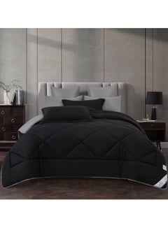 Donetella Lightweight Comforter Set 6-Pcs Double Size(200x200 Cm) Solid Bedding Comforter Sets With Plain Diamond Quilting And Down Alternative Filling Black  - Image 1