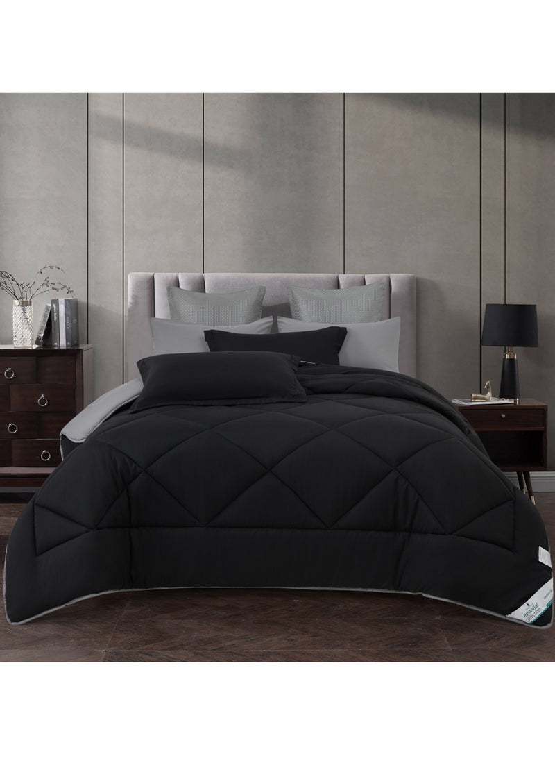 Donetella Lightweight Comforter Set 6-Pcs Double Size(200x200 Cm) Solid Bedding Comforter Sets With Plain Diamond Quilting And Down Alternative Filling Black  - Image 1