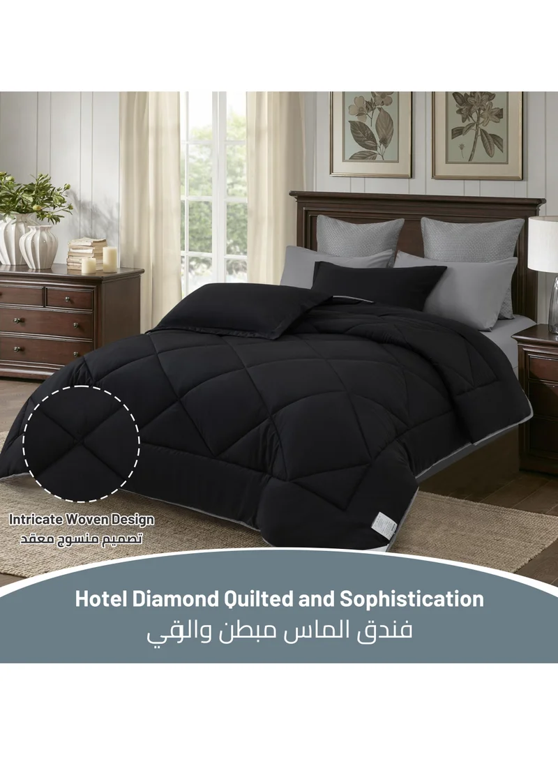Donetella Lightweight Comforter Set 6-Pcs Double Size(200x200 Cm) Solid Bedding Comforter Sets With Plain Diamond Quilting And Down Alternative Filling Black