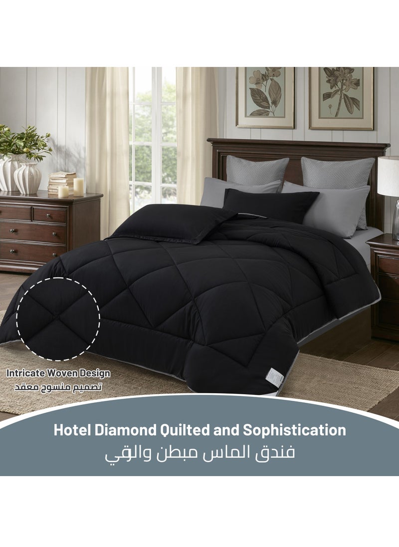 Donetella Lightweight Comforter Set 6-Pcs Double Size(200x200 Cm) Solid Bedding Comforter Sets With Plain Diamond Quilting And Down Alternative Filling Black  - Image 2