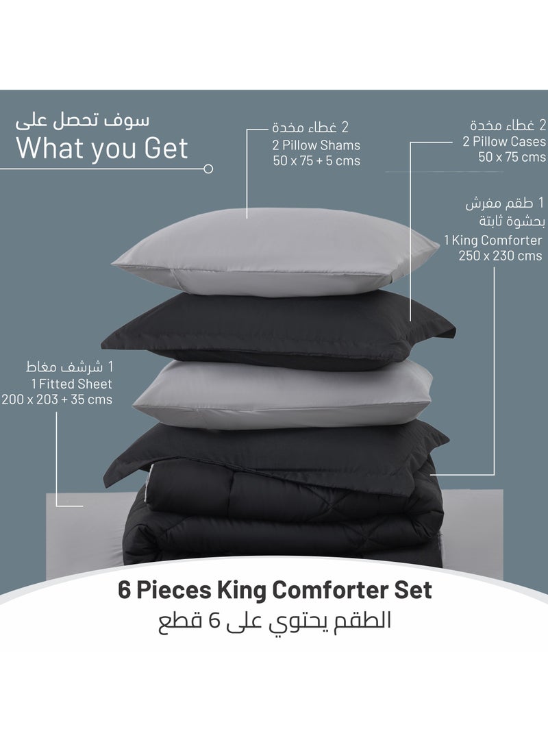 Donetella Lightweight Comforter Set 6-Pcs Double Size(200x200 Cm) Solid Bedding Comforter Sets With Plain Diamond Quilting And Down Alternative Filling Black  - Image 3