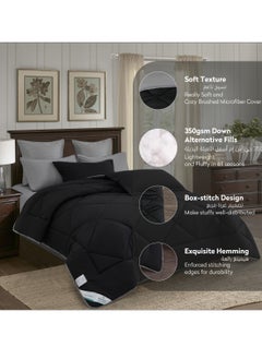 Donetella Lightweight Comforter Set 6-Pcs Double Size(200x200 Cm) Solid Bedding Comforter Sets With Plain Diamond Quilting And Down Alternative Filling Black  - Image 4