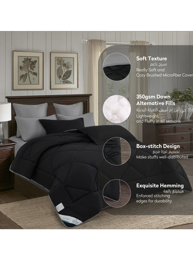 Donetella Lightweight Comforter Set 6-Pcs Double Size(200x200 Cm) Solid Bedding Comforter Sets With Plain Diamond Quilting And Down Alternative Filling Black  - Image 4