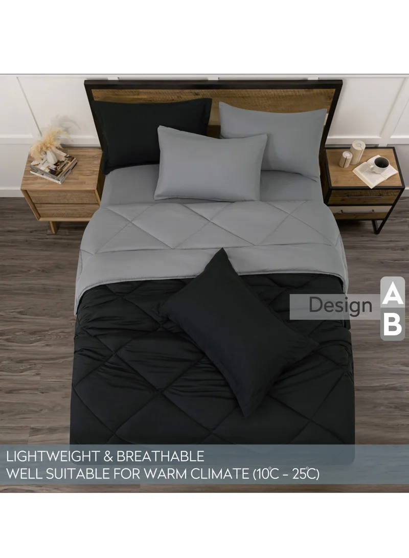 Donetella Lightweight Comforter Set 6-Pcs Double Size(200x200 Cm) Solid Bedding Comforter Sets With Plain Diamond Quilting And Down Alternative Filling Black