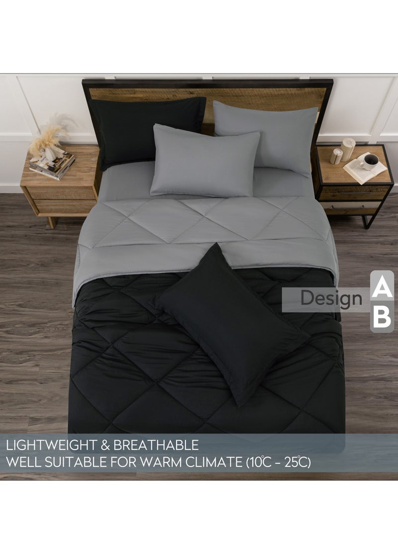 Lightweight Comforter Set 6-Pcs Double Size(200x200 Cm) Solid Bedding Comforter Sets With Plain Diamond Quilting And Down Alternative Filling Black